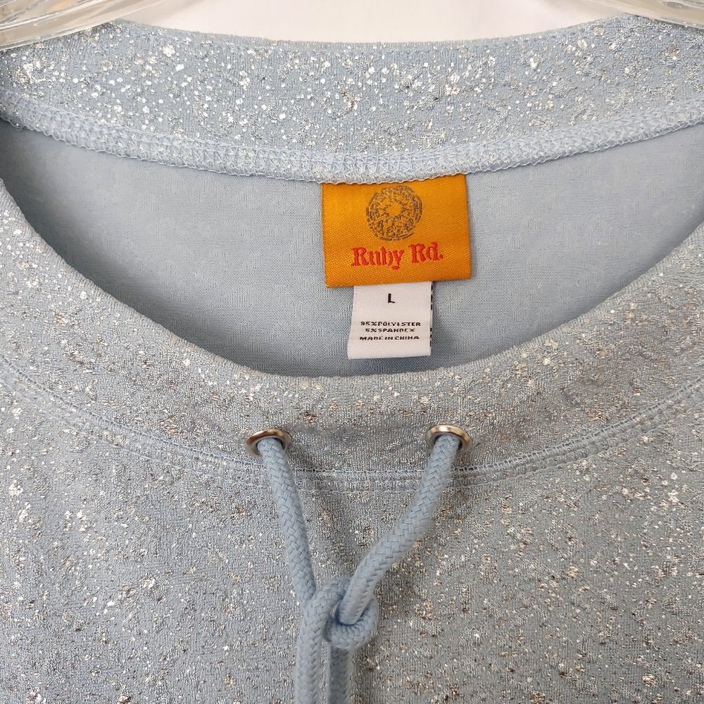 Ruby Rd Light Blue Silver Metallic Sweatshirt Pul… - image 4